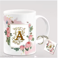 PRINTED" A " COFFEE MUG WITH KEYCHAIN COMBO SET FOT GIRLFRIND ;BOYFRINDS, WIFE HUSBAND COMBO SET CODE067