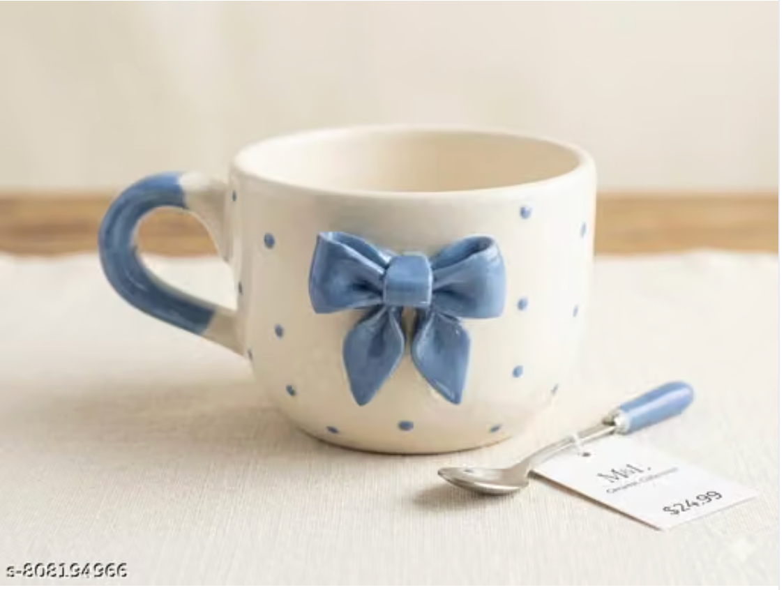 Aura Blue Ribbon and Polka Dot Pastel Tea Mug